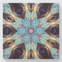 Psychedelic Kaleidoscope Flower Blue en Oranje Stenen Onderzetter