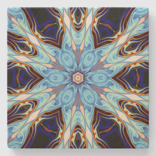 Psychedelic Kaleidoscope Flower Blue en Oranje Stenen Onderzetter