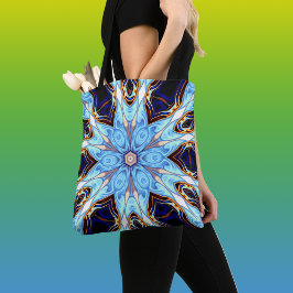 Psychedelic Kaleidoscope Flower Blue en Oranje Tote Bag