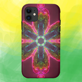 Psychedelic Kaleidoscope Flower Green and Pink Case-Mate iPhone Case