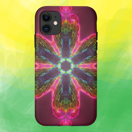 Psychedelic Kaleidoscope Flower Green and Pink Case-Mate iPhone Case