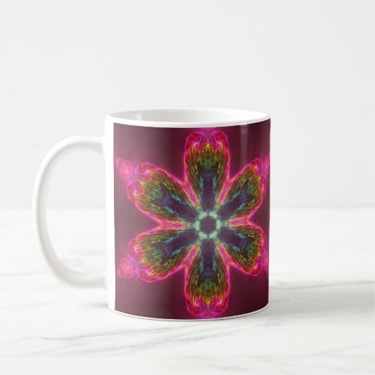 Psychedelic Kaleidoscope Flower Green and Pink Koffiemok (Links)