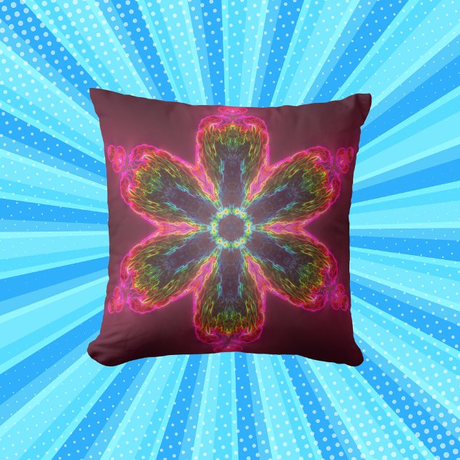 Psychedelic Kaleidoscope Flower Green and Pink Kussen (Creator heeft geüpload)