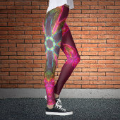 Psychedelic Kaleidoscope Flower Green and Pink Leggings
