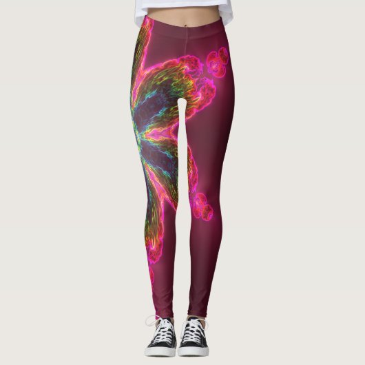 Psychedelic Kaleidoscope Flower Green and Pink Leggings (Voorkant)