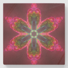 Psychedelic Kaleidoscope Flower Green and Pink Stenen Onderzetter