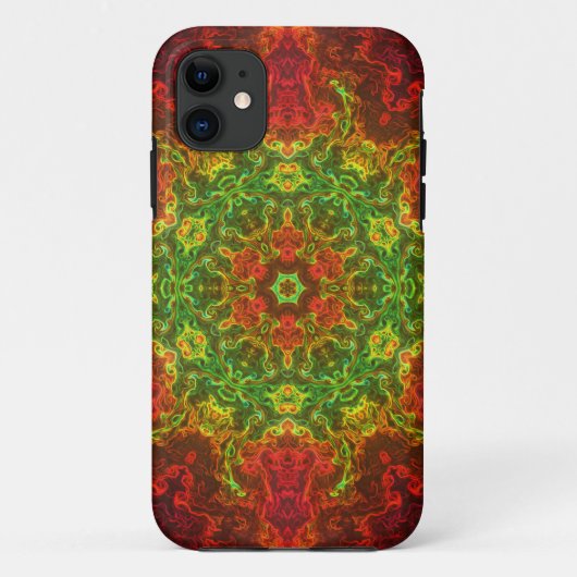 Psychedelic Kaleidoscope Flower Green and Red Case-Mate iPhone Case (Achterkant)