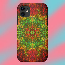 Psychedelic Kaleidoscope Flower Green and Red Case-Mate iPhone Case
