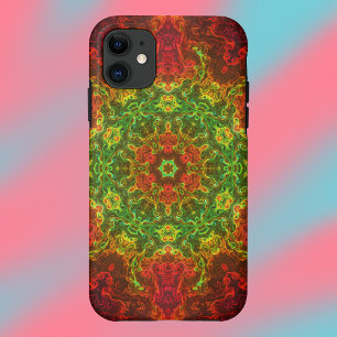 Psychedelic Kaleidoscope Flower Green and Red Case-Mate iPhone Case