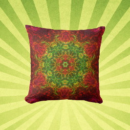 Psychedelic Kaleidoscope Flower Green and Red Kussen