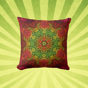 Psychedelic Kaleidoscope Flower Green and Red Kussen