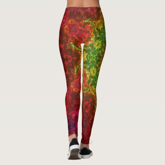 Psychedelic Kaleidoscope Flower Green and Red Leggings (Achterkant)
