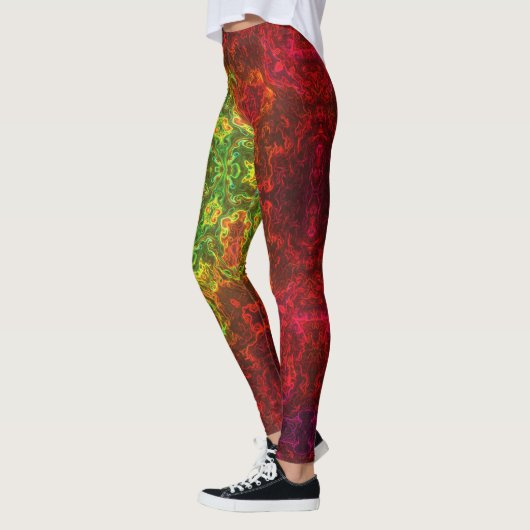 Psychedelic Kaleidoscope Flower Green and Red Leggings (Links)