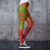 Psychedelic Kaleidoscope Flower Green and Red Leggings