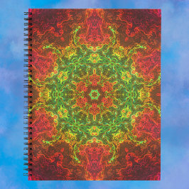 Psychedelic Kaleidoscope Flower Green and Red Notitieboek