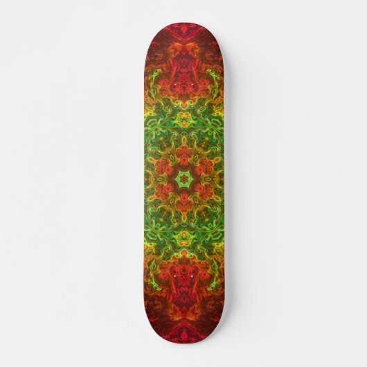 Psychedelic Kaleidoscope Flower Green and Red Persoonlijk Skateboard (Voorkant)