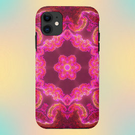 Psychedelic Kaleidoscope Flower Pink Red en Green Case-Mate iPhone Case
