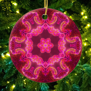 Psychedelic Kaleidoscope Flower Pink Red en Green Keramisch Ornament