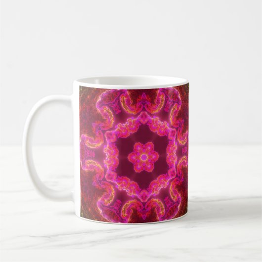 Psychedelic Kaleidoscope Flower Pink Red en Green Koffiemok (Links)