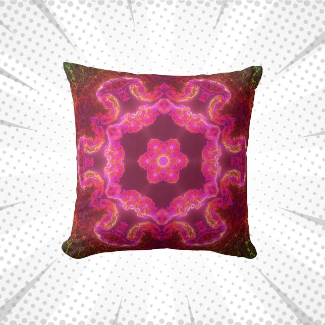 Psychedelic Kaleidoscope Flower Pink Red en Green Kussen (Creator heeft geüpload)