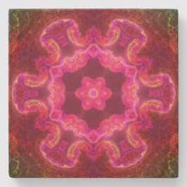Psychedelic Kaleidoscope Flower Pink Red en Green Stenen Onderzetter
