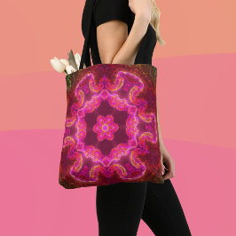 Psychedelic Kaleidoscope Flower Pink Red en Green Tote Bag