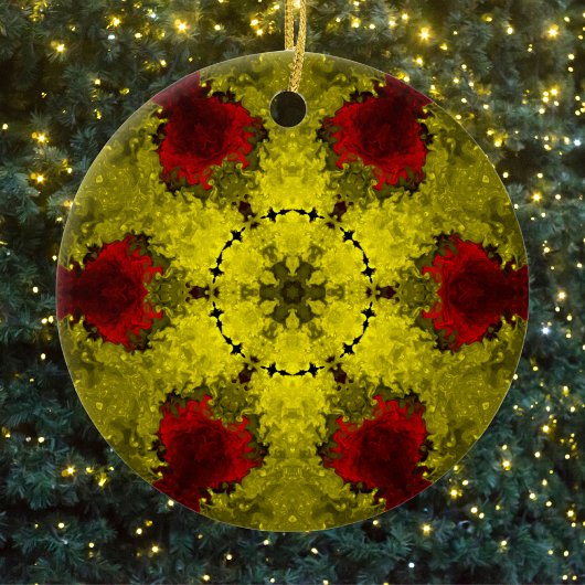 Psychedelic Kaleidoscope Flower Red en Yellow Keramisch Ornament