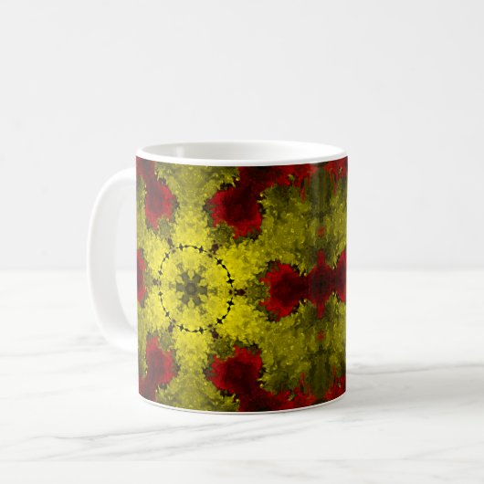 Psychedelic Kaleidoscope Flower Red en Yellow Koffiemok (Voorkant links)