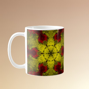 Psychedelic Kaleidoscope Flower Red en Yellow Koffiemok