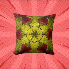 Psychedelic Kaleidoscope Flower Red en Yellow Kussen