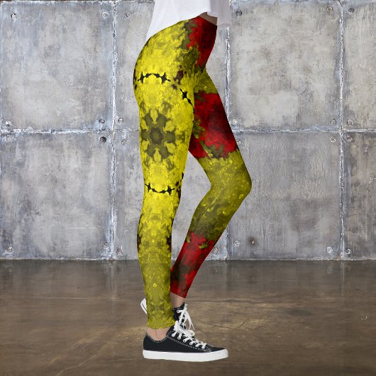 Psychedelic Kaleidoscope Flower Red en Yellow Leggings