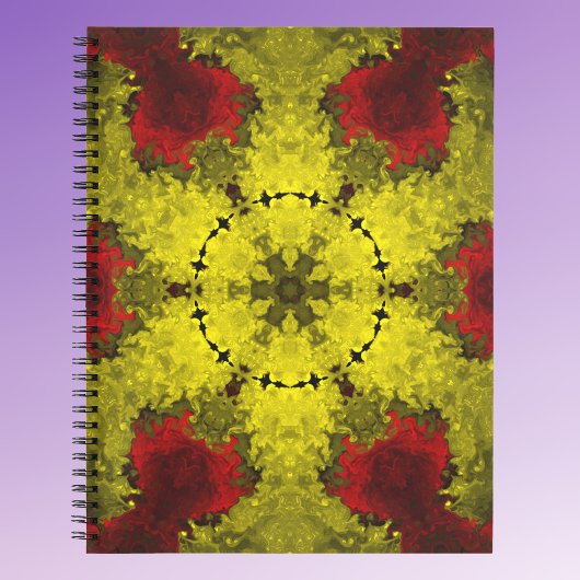 Psychedelic Kaleidoscope Flower Red en Yellow Notitieboek