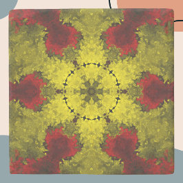 Psychedelic Kaleidoscope Flower Red en Yellow Stenen Onderzetter