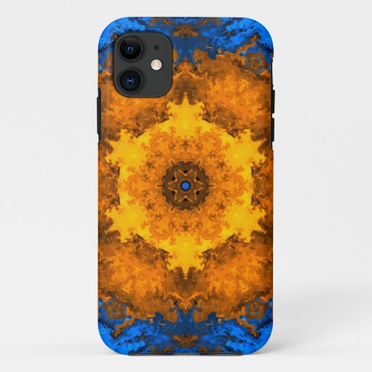 Psychedelic Kaleidoscope Flower Yellow and Blue Case-Mate iPhone Case (Achterkant)