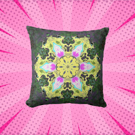 Psychedelic Kaleidoscope Flower Yellow and Pink Kussen