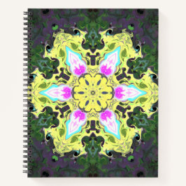 Psychedelic Kaleidoscope Flower Yellow and Pink Notitieboek