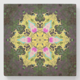 Psychedelic Kaleidoscope Flower Yellow and Pink Stenen Onderzetter