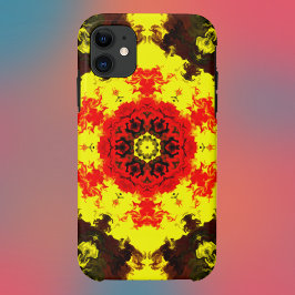 Psychedelic Kaleidoscope Flower Yellow and Red Case-Mate iPhone Case