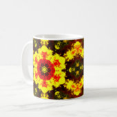 Psychedelic Kaleidoscope Flower Yellow and Red Koffiemok (Voorkant links)