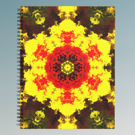 Psychedelic Kaleidoscope Flower Yellow and Red Notitieboek