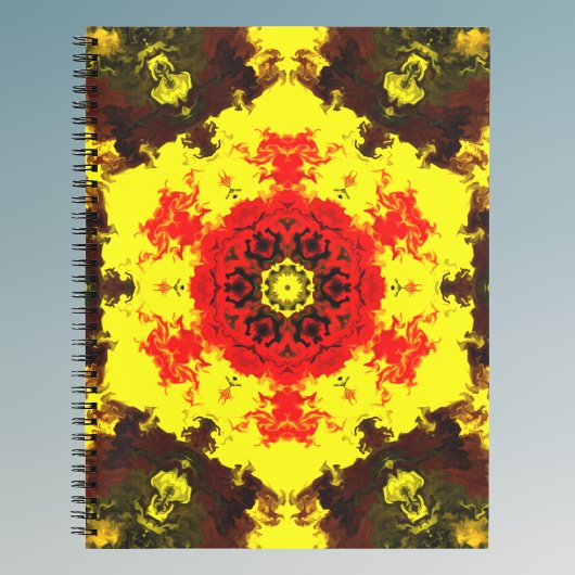 Psychedelic Kaleidoscope Flower Yellow and Red Notitieboek