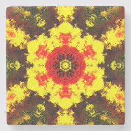 Psychedelic Kaleidoscope Flower Yellow and Red Stenen Onderzetter