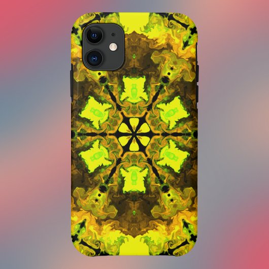 Psychedelic Kaleidoscope Flower Yellow en Green Case-Mate iPhone Case