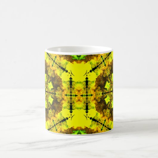 Psychedelic Kaleidoscope Flower Yellow en Green Koffiemok (Center)