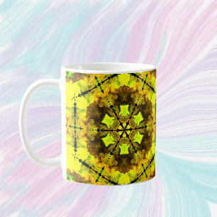 Psychedelic Kaleidoscope Flower Yellow en Green Koffiemok