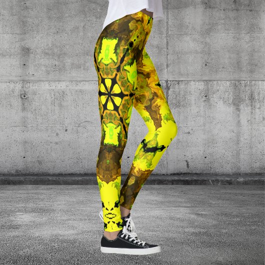 Psychedelic Kaleidoscope Flower Yellow en Green Leggings