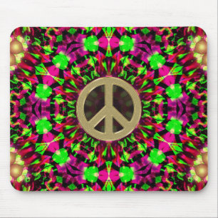 Psychedelic Kaleidoscope Gold Peace Mousepad Muismat