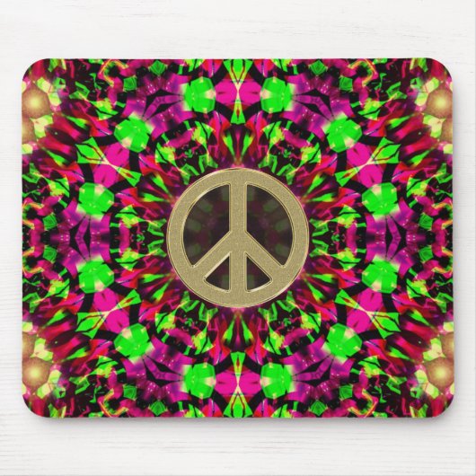 Psychedelic Kaleidoscope Gold Peace Mousepad Muismat (Voorkant)