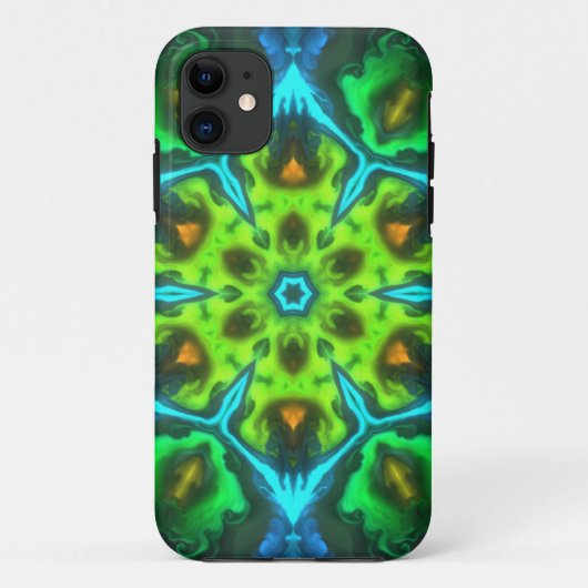 Psychedelic Kaleidoscope Green Blue en Oranje Case-Mate iPhone Case (Achterkant)