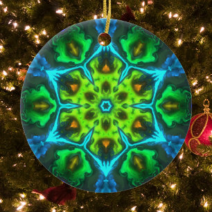 Psychedelic Kaleidoscope Green Blue en Oranje Keramisch Ornament